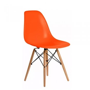 SILLA MONOCASCO EAMES NARANJA PATAS DE MADERA
