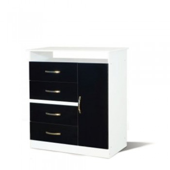 COMODA TV 4 CAJONES 1 PUERTA INTERIOR LUSTRADO BLANCO NEGRO