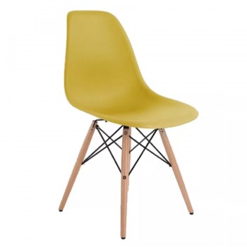 SILLA MONOCASCO EAMES MOSTAZA PATAS DE MADERA