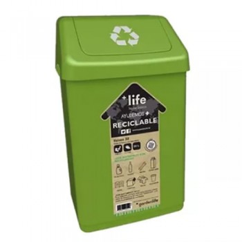 CESTO RECTANGULAR TAPA VAIVEN VERDE GARDENLIFE 50L RECICLAJE