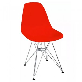 SILLA EAMES MONOCASCO PLASTICO ROJO Y PATAS DE METAL CROMADO