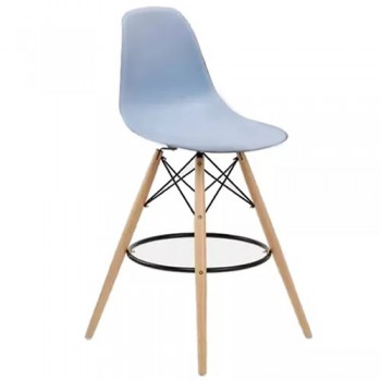 BANQUETA ALTA MONOCASCO EAMES MADERA PLASTICO AZUL