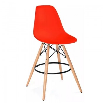 BANQUETA ALTA MONOCASCO EAMES MADERA PLASTICO ROJO