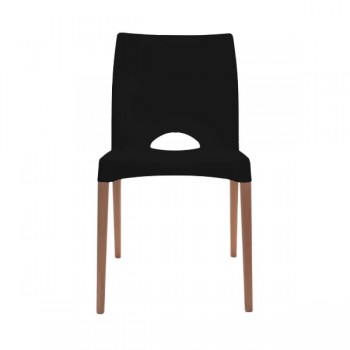 SILLA PLASTICA CON PATAS DE MADERA CANNES NEGRA
