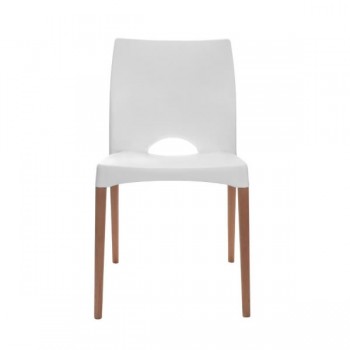 SILLA PLASTICA CON PATAS DE MADERA CANNES BLANCA