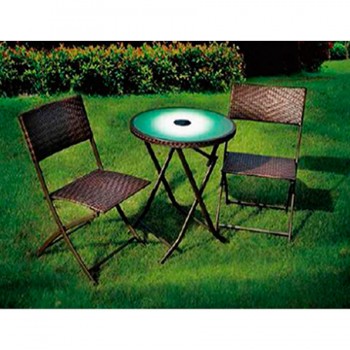 JUEGO DE JARDÍN 2 SILLAS RATAN 1 MESA CON ILUMINACION TENUE