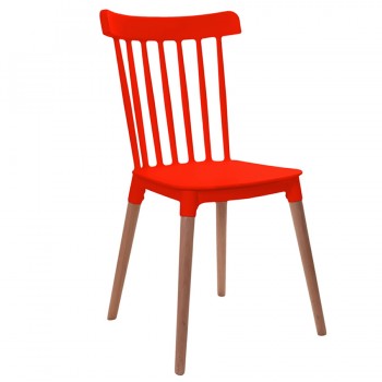 SILLA GARDEN LIFE WINDSOR DE POLIPROPILENO ROJO Y PATAS DE MADERA HAYA
