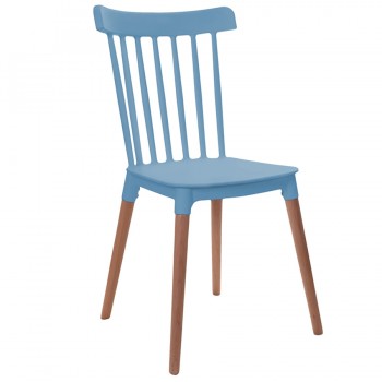 SILLA GARDEN LIFE WINDSOR DE POLIPROPILENO CELESTE Y PATAS DE MADERA HAYA