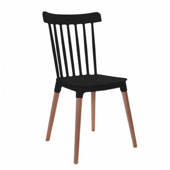 SILLA GARDEN LIFE WINDSOR POLIPROPILENO NEGRO PATAS MADERA
