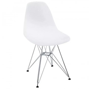 SILLA EAMES MONOCASCO PLASTICO BLANCO PATAS DE METAL CROMADO