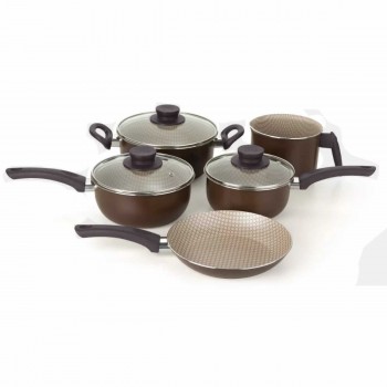 BATERÍA DE COCINA MULTIFLON SET 5 PIEZAS CHOCOLAT ALUMINIO