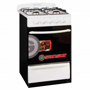 COCINA A GAS SANSUR SP84 GLASS BLANCA DE 4 HORNALLAS