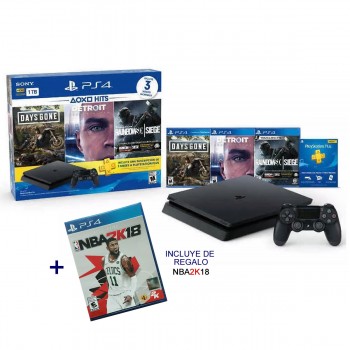 CONSOLA SONY PLAYSTATION 4 PS4 SLIM DE 1 TERA + 4 JUEGOS
