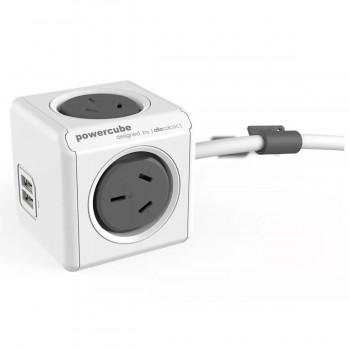 PROLONGADOR ZAPATILLA ALPACA POWER CUBE GRIS 4 TOMAS 2 USB