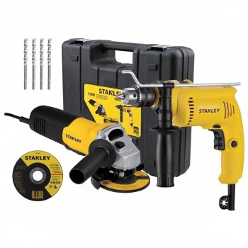 COMBO AMOLADORA + TALADRO PERCUTOR + 5 ACCESORIOS STANLEY SHG6070KA