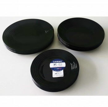 JUEGO VAJILLA 18 PIEZAS LUMINARC HARENA NEGRO PLAYO HONDO POSTRE