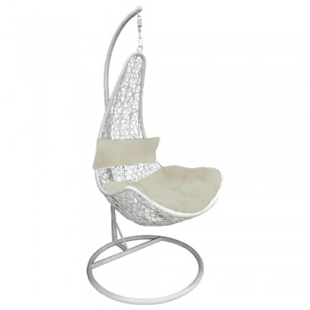 SILLON HAMACA COLGANTE SIMIL RATTAN BLANCO BEIGE