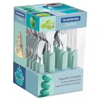 CUBIERTOS TRAMONTINA JUEGO 24 PIEZAS CARMEL VERDE