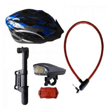 COMBO PARA BICICLETA CASCO LINGA INFLADOR LUZ