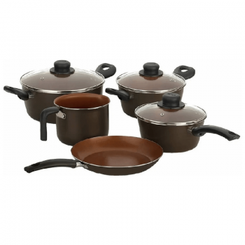 BATERÍA OLLA SARTEN COCINA MULTIFLON SET 5 PIEZAS TERRACOTA