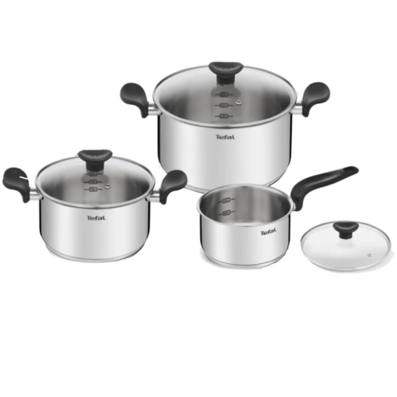 Set de 3 Cacerolas De Acero Inox Con Tapa 14 cm