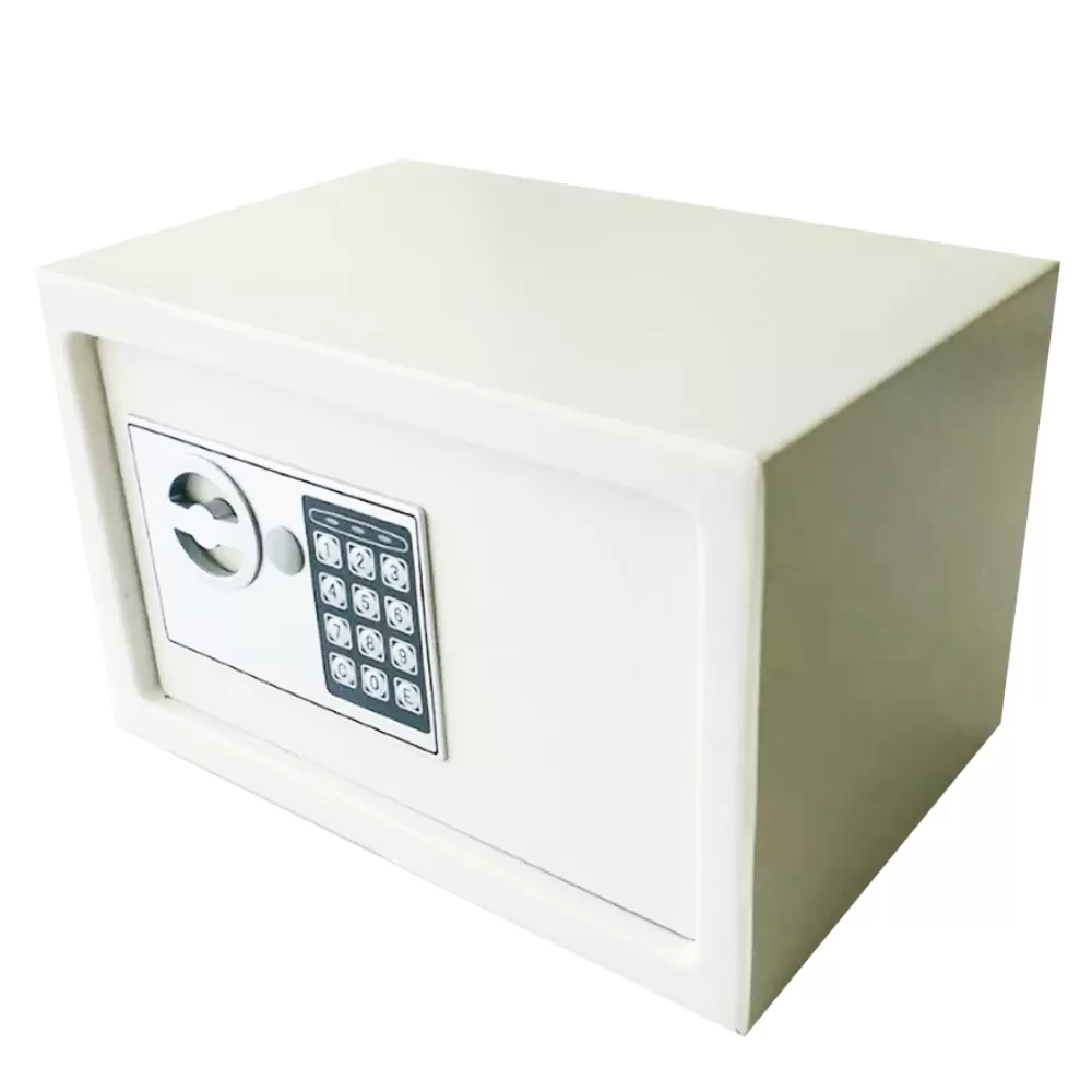 Caja fuerte de seguridad de acero beige con llaves 31 x 20 x 20 cm